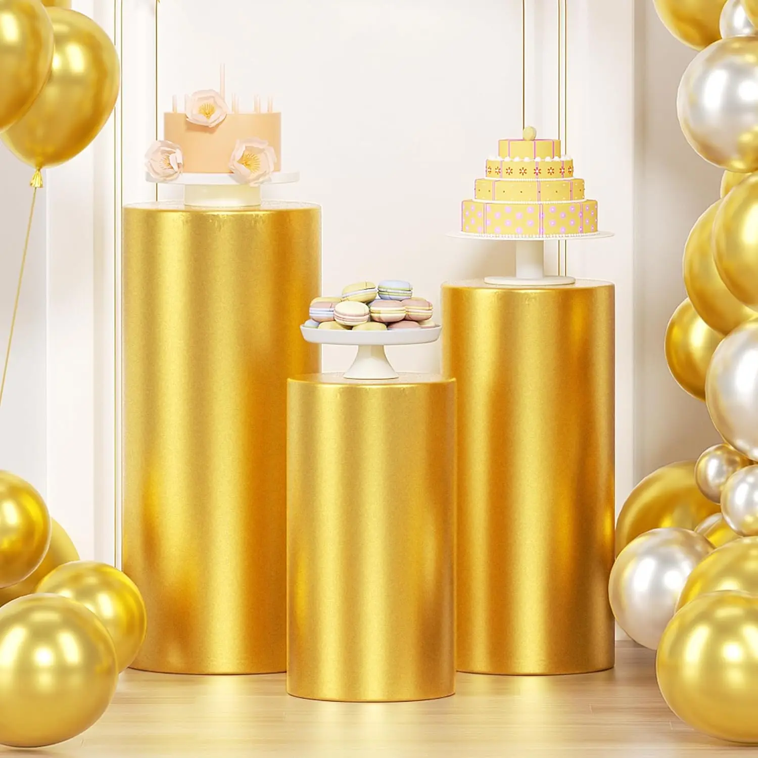 3 قطعة اسطوانة معدنية أغطية مرنة مستديرة دنة عرض الركيزة يغطي لحفل زفاف عيد ميلاد الحدث ديكور الدعائم #4