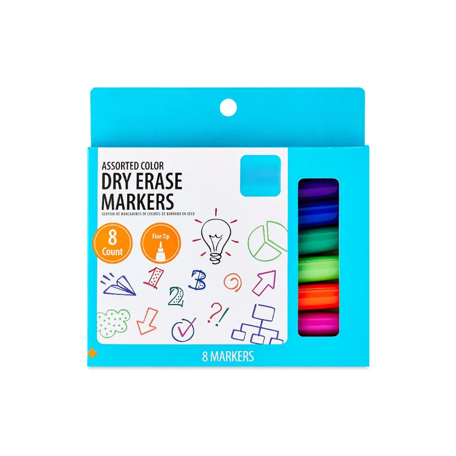 Dry Erase Markers, Fine Tip, Assorted Ink Colors, 8 Count