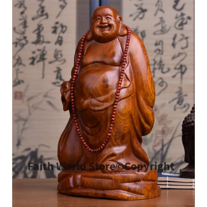 GOOD Buddha -HOME Spiritual protection Bless family # Bring good luck Handmade Yellow pear wood carving Maitreya Buddha statue