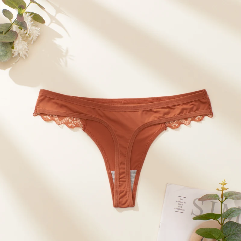 3PCS Solid Color Low Waisted Female Underwear Breathable Thong Lace Women Panties Sexy Comfortable Tangas Elastic Soft Lingerie