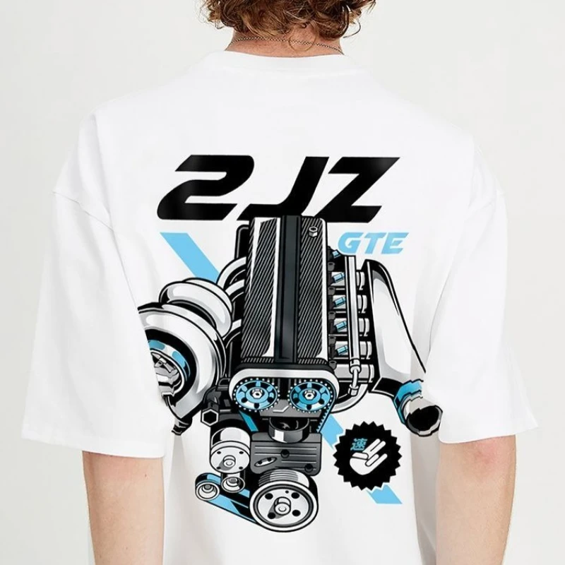 

2JZ Turbo Engine Printing Classic JDM Culture Men's and Women's Short Sleeve Cotton Crew Neck Sports T-Shirt Daily Casual Wear