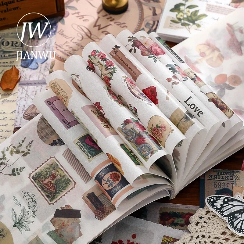 JIANWU Dream Free Series Vintage Butterfly Flower Collage Decor Material Paper Sticker Book Creative DIY Journal Stationery