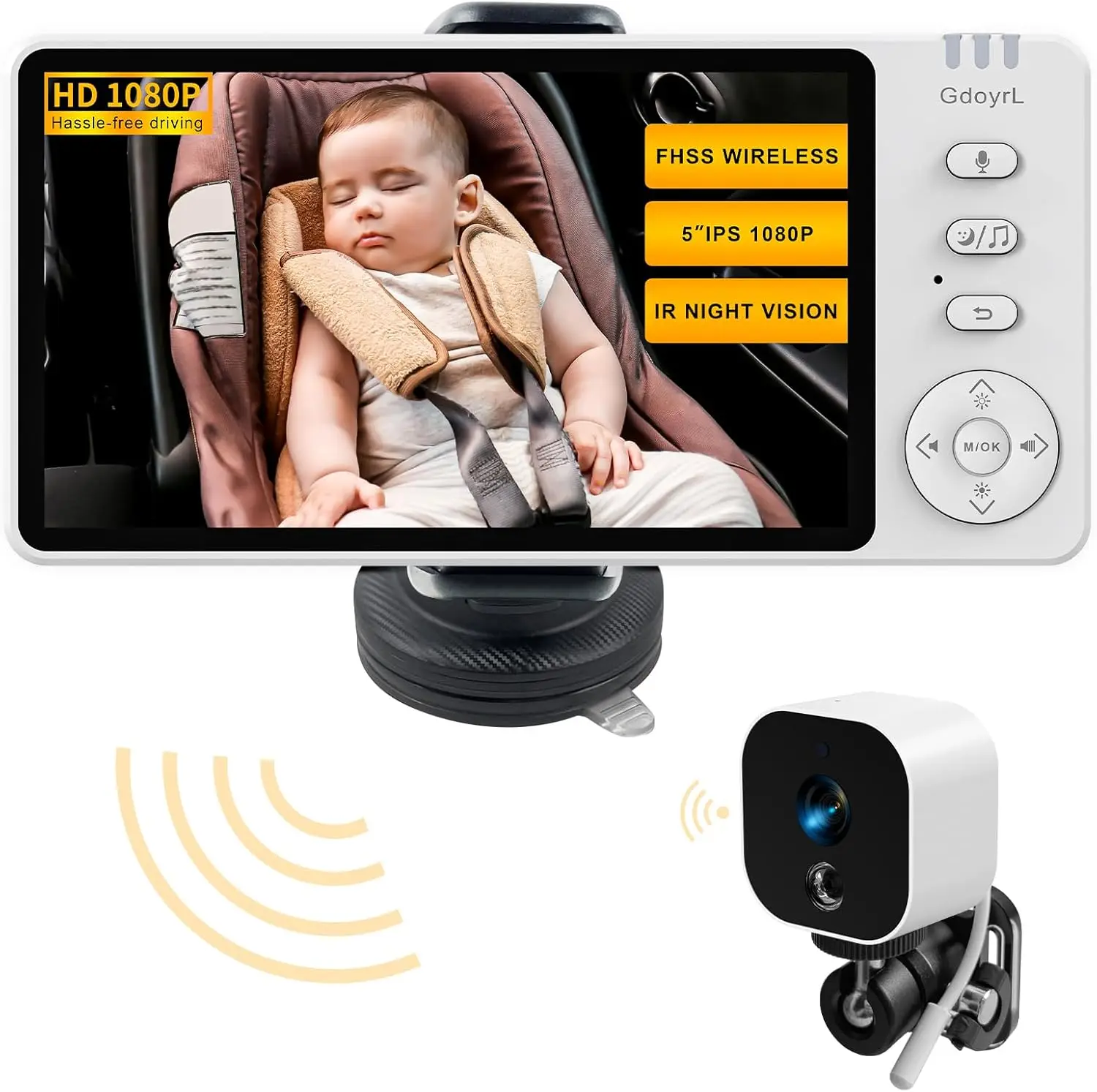 Baby Car Camera Backseat Wireless Baby Monitor with Camera (Max. Range 1000FT) Multifunctional HD Night Vision Wide View 5'' 108