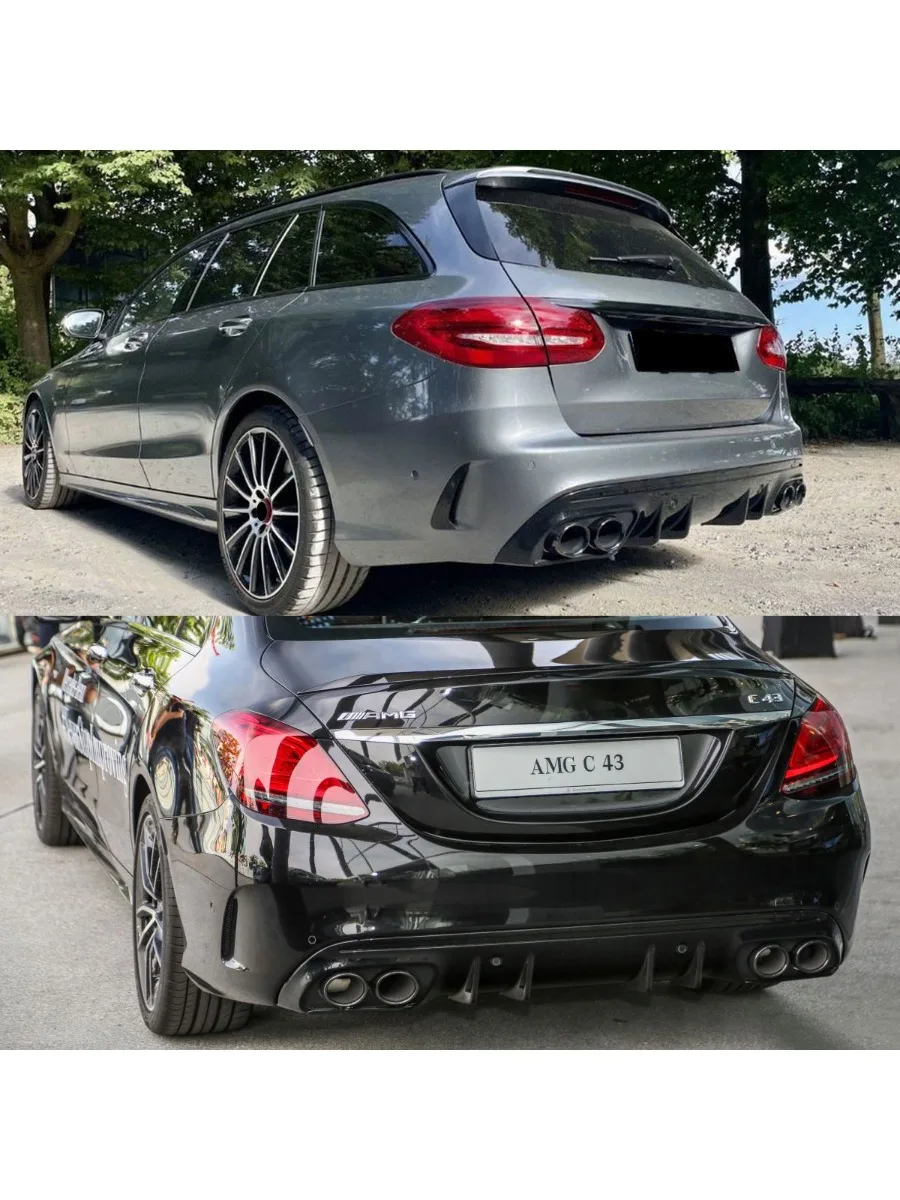 C43 Stijl Achterbumper Diffuser Lip Protector voor Mercedes Benz W205 Sedan S205 Estate/Wagon C180 C200 C250 C260 C300 C350 - afbeelding 2
