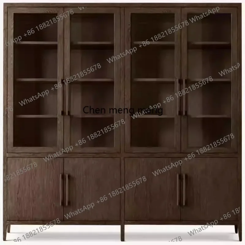 American light luxury modern glass four-door dining side kitchen cabinet oak display floor-to-wall storage wine cabinet