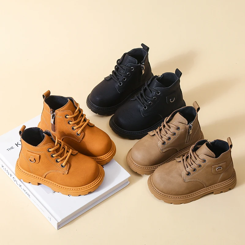 Kinder-Stiefeletten für Jungen und Mädchen, lässige Schnürstiefel, modische Kampfstiefel, leicht, rutschfest, für den Alltag im Freien, Frühling, Herbst, Winter – Detail 3