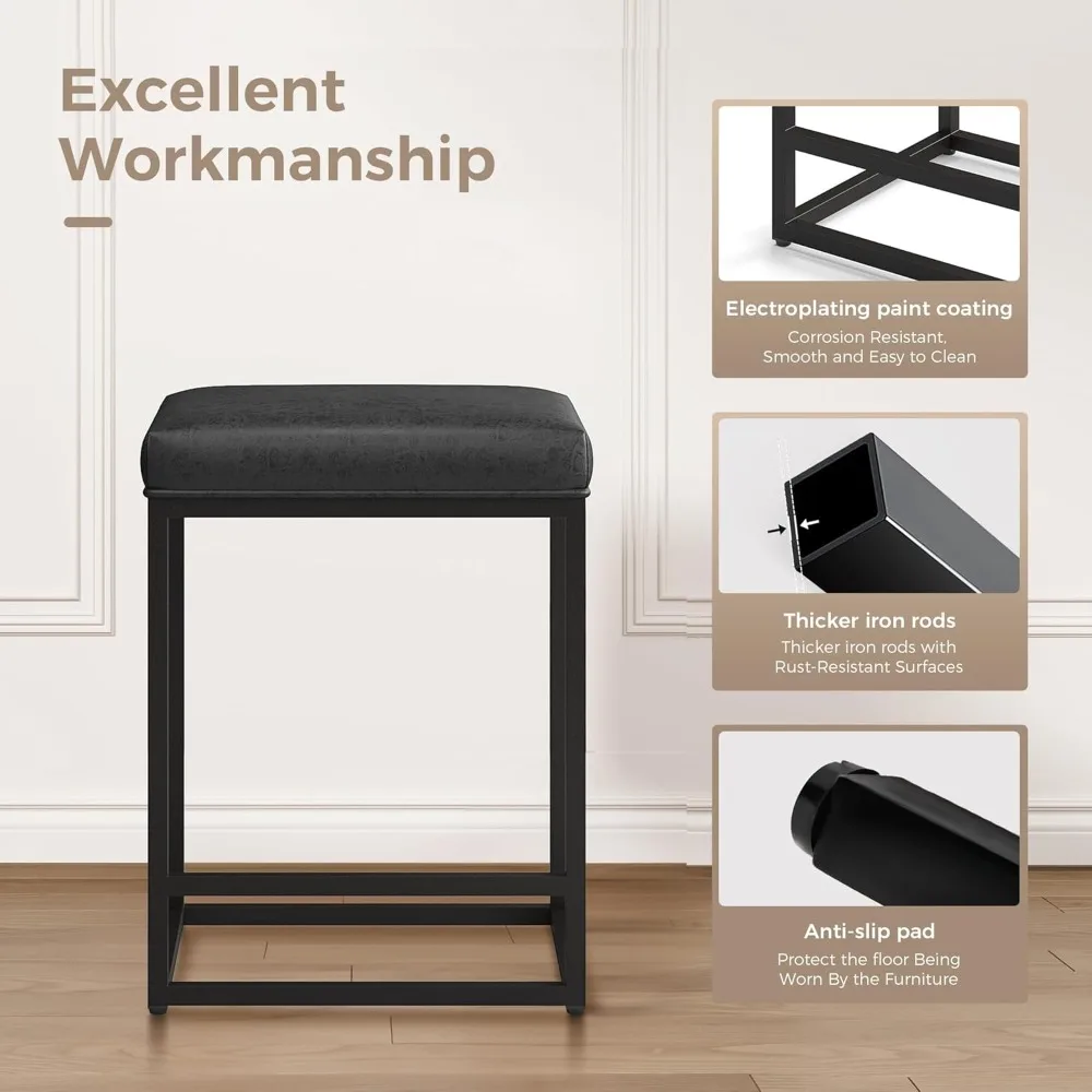 Set Kursi Bar 2 Buah |   Kursi Bar Tinggi untuk Meja Dapur |   Kursi Bar Hitam Modern dengan Rangka Logam & Kulit Imitasi