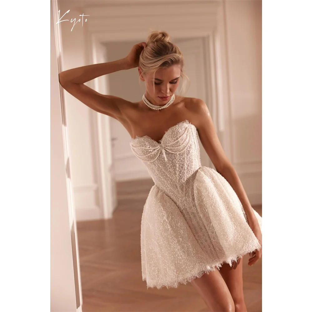 

Свадебное платье Kyoto на заказ, белое, с вырезом «сердечко», без рукавов, со шнуровкой на спине, мини-платье А-силуэта для вечера, 2026