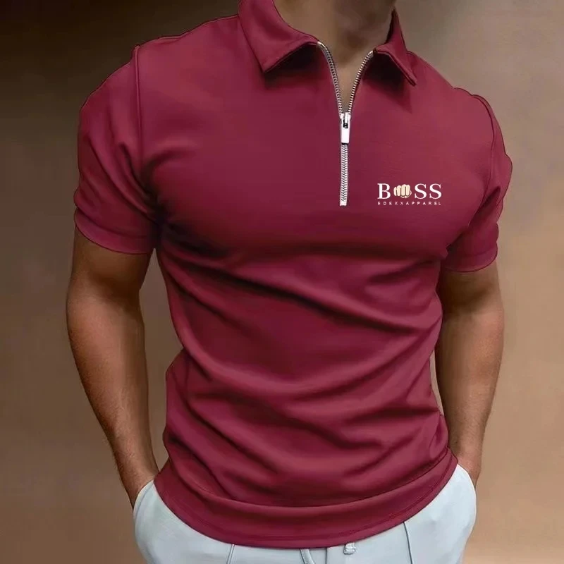 2024 Summer New Men\'s Anti pilling Polo Shirt with Lapel Zipper Short Sleeve Casual Business Fashion Slim Fit Men\'s Top