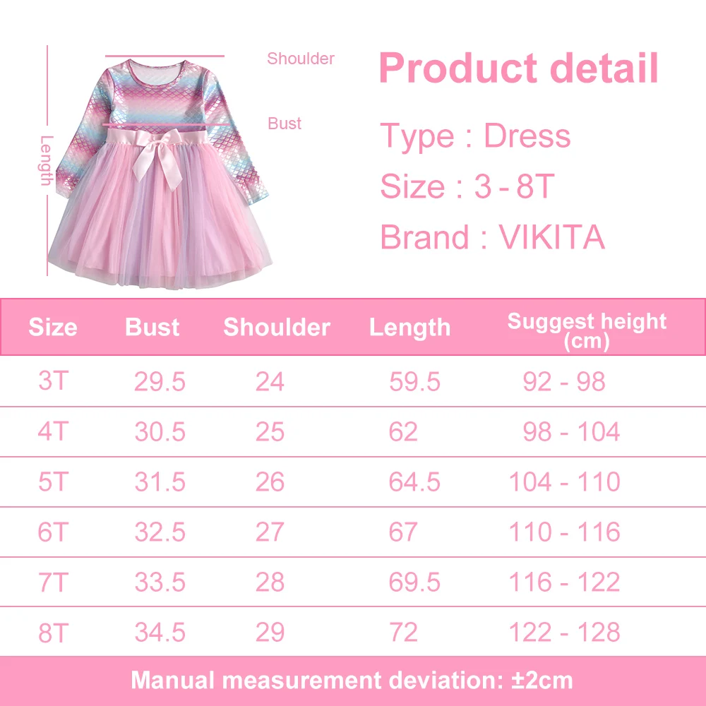 VIKITA Kids Girls Princess Dress Bow Tutu Dress for Girls Toddlers Birthday Party Vestido Infantil Children Cotton Clothes