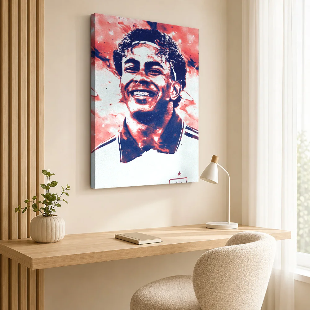 Smiling Yamal Soccer Player Canvas Poster Customized Photo Sports Portrait Wall Paintings Decoration for Bedroom Ready to Hang