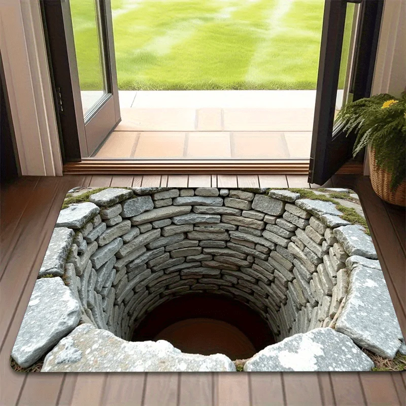 VIKAMA Endless Abyss Anti Slip Mat Machine Washable Stone Effect Texture Durable Entrance Hall Carpet Home Decoration