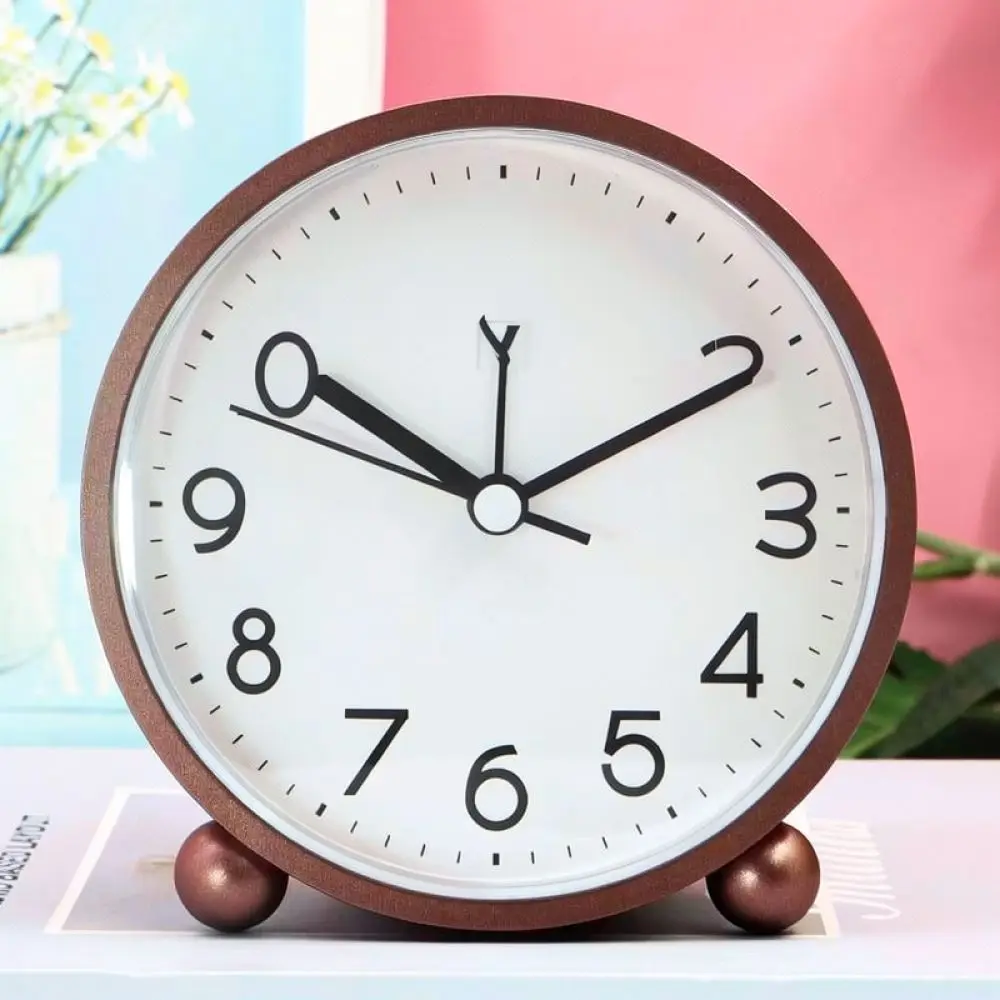 Small Desk Alarm Clock For Study Room Silent Analog Timepiece Non Ticking Pointer Table Clock Home Bedroom Decoration Tool