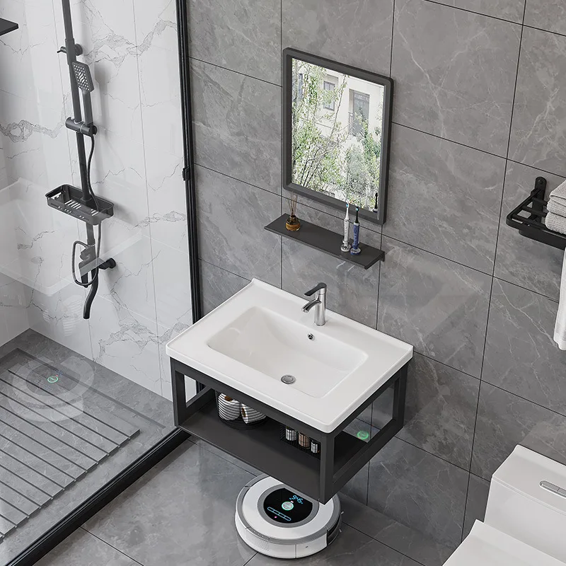 Modern Home Wash Basin Cabinet Factory Direct Sale Space Aluminum Alloy Waterproof for Bathroom Vanity with Ceramic Basinpromote