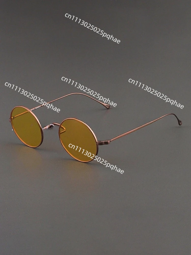 Pure titanium sunglasses for women, round frame John Lennon glasses, retro polarized yellow sunglasses for men