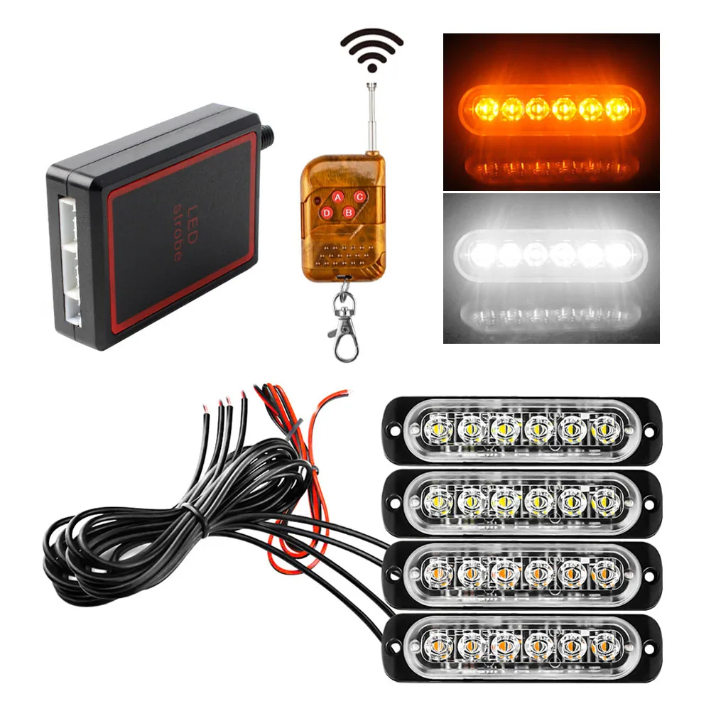 

Автомобиль, 6 светодиодов, Стробоскопическая лампа, лампа заднего света, 12-24 В, лампа заднего света с дистанционной полицейской для грузовиков, лодок, Янтарный/белый цвет