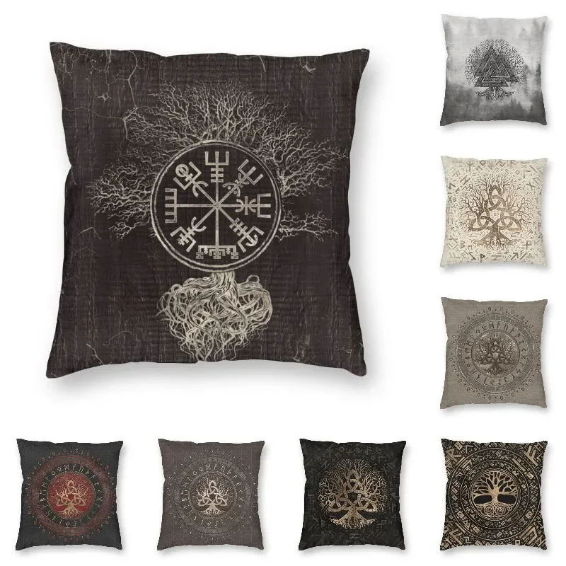 

Vegvisir And Tree Of Life Yggdrasil Throw Pillow Covers Home Decorative Modern Viking Compass Outdoor Cushions Square Pillowcase