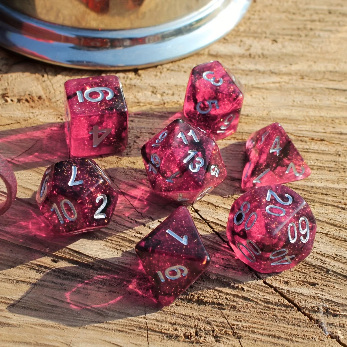 7Pcs/Set Dreamy Pink Galaxy Starry Sky Dice for DND Dungeons and Dragons Table Games D&D RPG Tabletop Roleplaying