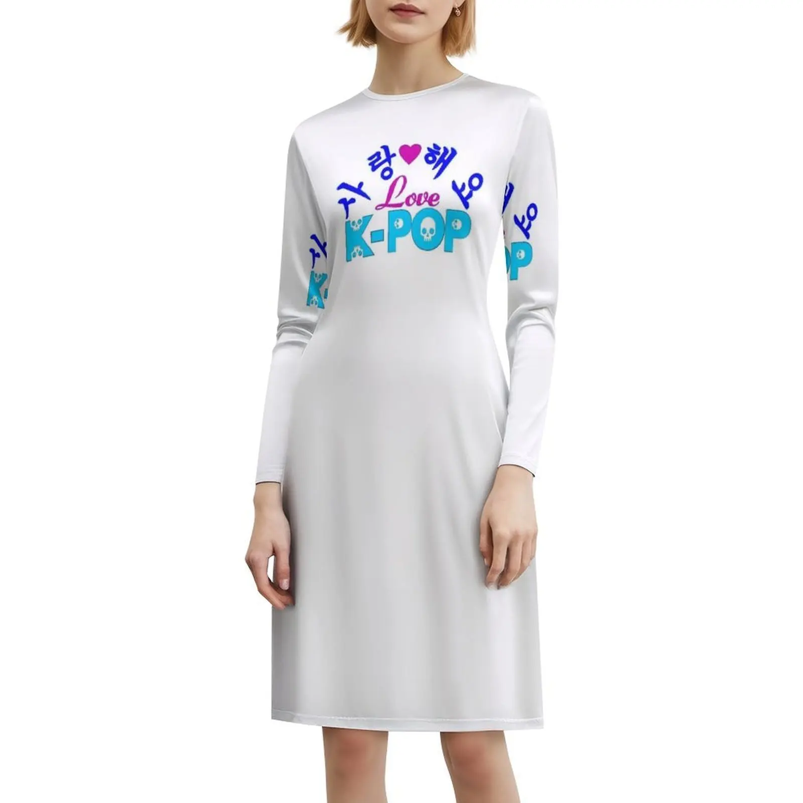 ? ?I Love-Kpop-Saranghaeyo K-Pop فستان على الطراز الكوري للنساء فستان كاجوال أنيق للحفلات أو الارتداء اليومي رائع Kpop Cool