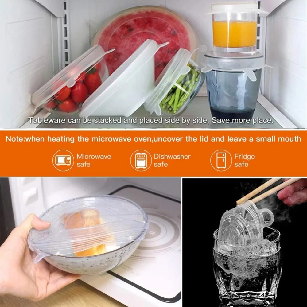 

6PCS Food Reusable Fresh-keeping Cover Non-slip Kitchen Gadgets Bowl Cap Stretch Silicone Lids