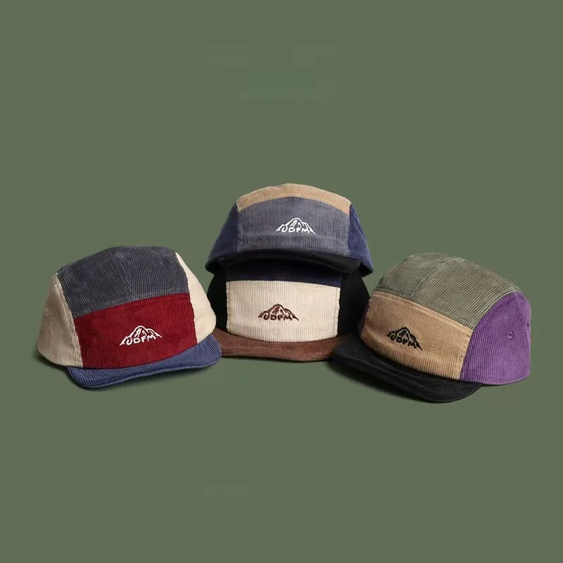 Corduroy Short Brim 5 Panel Snapback Caps Outdoo Chapéu Fitted Velvet Baseball Hats For Men Women 56-58cm