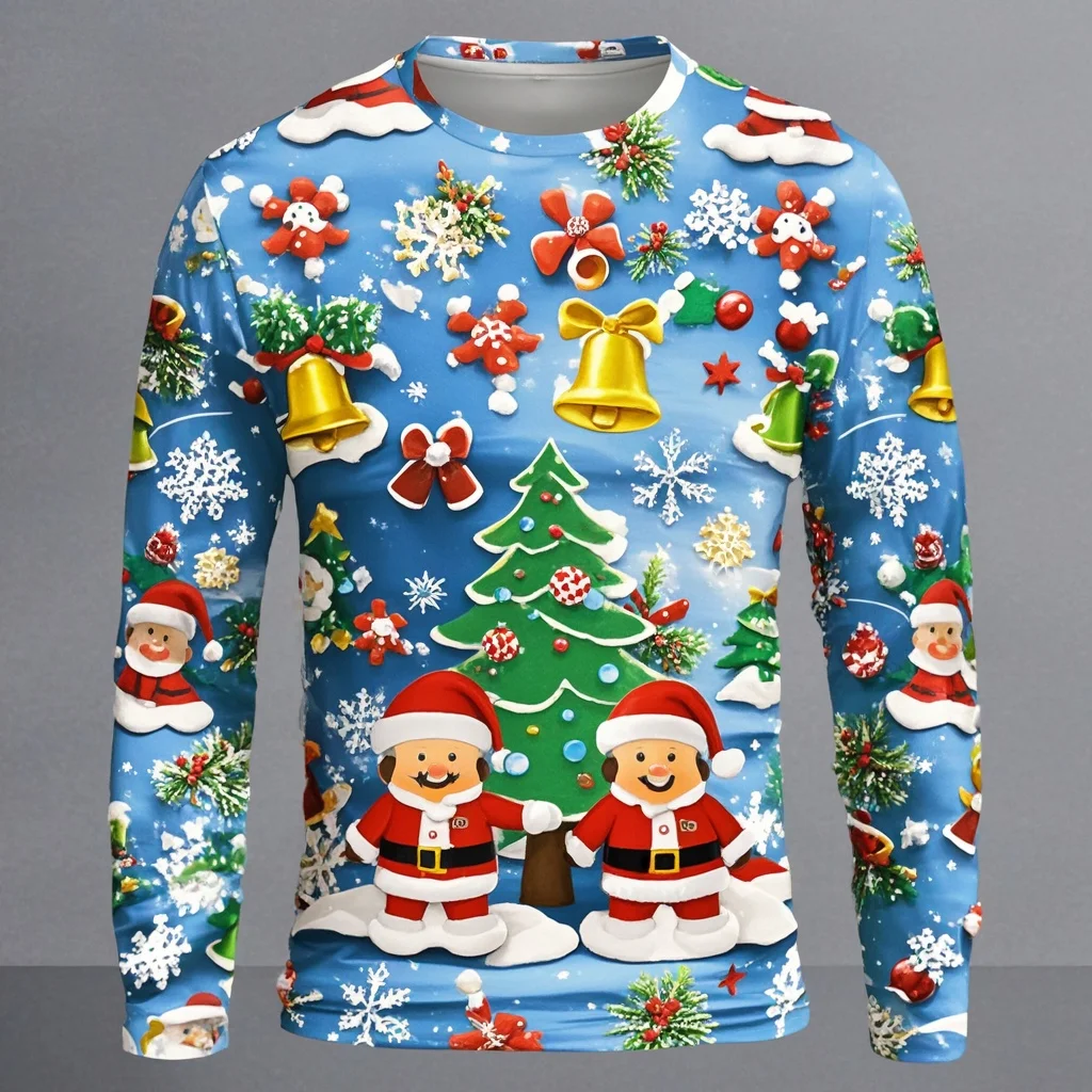 Autumn New 3D Print Merry Christmas Sweatshirts Santa Claus Christmas Trees Graphic Round Neck Hoodies Mens Clothing Sweatshirt