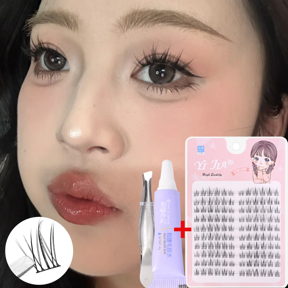 Set di ciglia finte Natural Individual Lashes Eye Makeup Manga Thick Wispy Soft ciglia finte Extension Cluster Kit pinzette colla