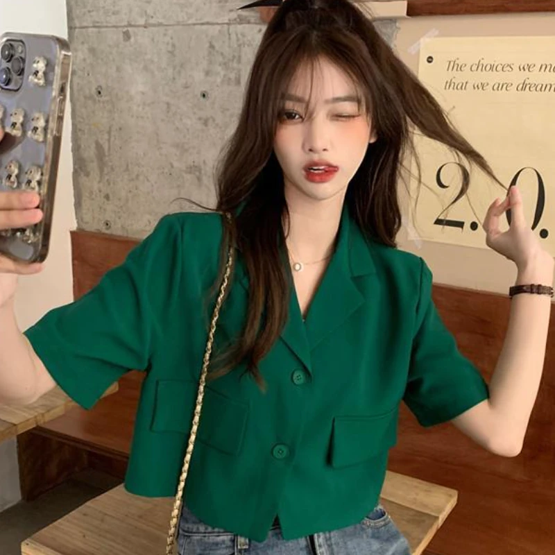 Blazers Women Solid Loose Short Sleeve Ulzzang Summer Thin Casual Streetwear Fashion All-match  Simple Cozy Ins Popular