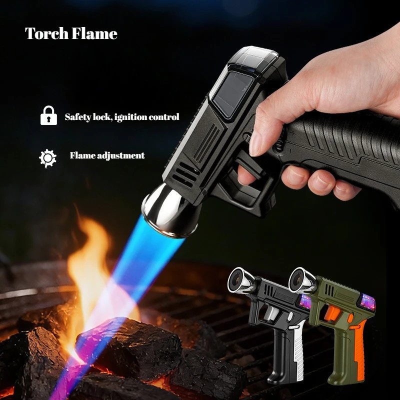 USB Rechargeable Torch Lighter, Thickened Powerful Straight Jet Flame, High Temperature Windproof Gas Spray Gun Lighter Outdoor