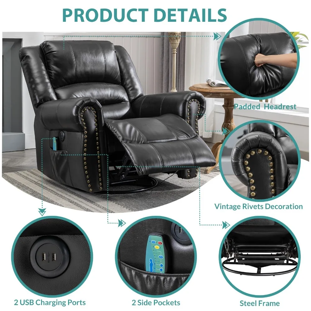 Massage Swivel Rocker Recliner with Heat and Vibration, Manual Glider Rocking Recliner Chair, Swivel Lounge Reclining Chair