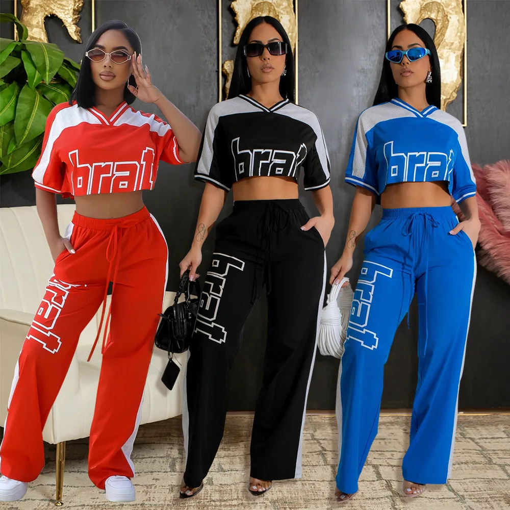 

2024 Graphic Shirt Tops 2 Piece Pant Set Outfits Women Fall Joggers Sportwear Sexy Club Sport Letter Two Piece Pant Sets