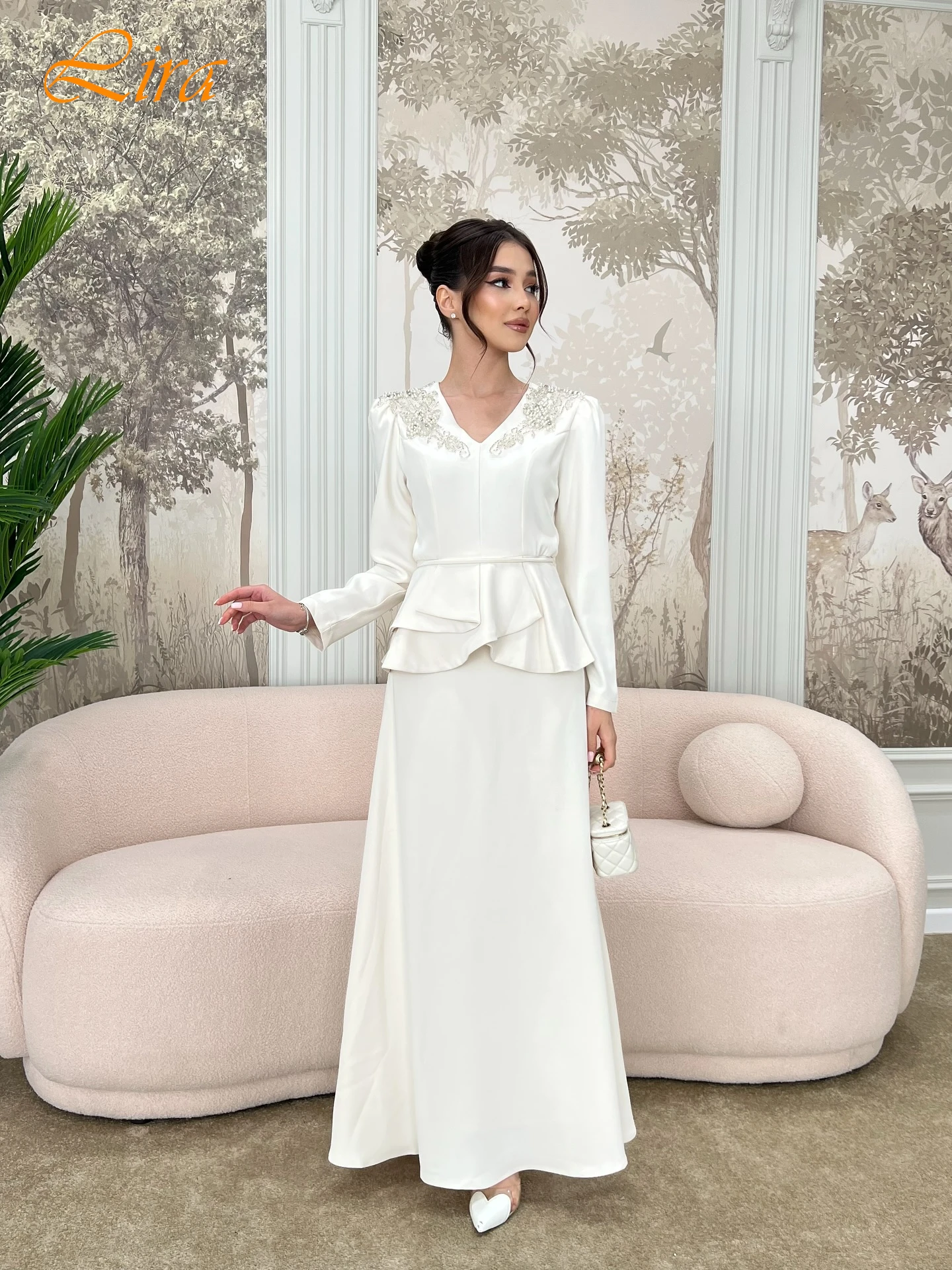 

Customized Straight V-Neck Short Sleeves Elegant Evening Dress Delicate Bespoke Occasion Gowns Temperament Classic Party Dress