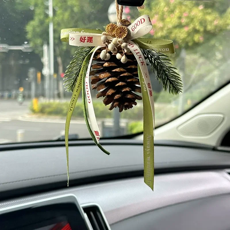 Ins Style Pine Cone Car Hanging Decoration Pendant DIY Dried Flower Handmade Materials Car Small Pendant New Year Gift