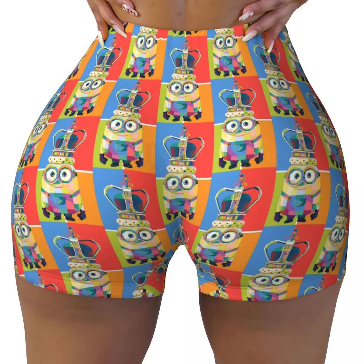 Custom Women Minions Crown Workout Yoga Shorts Gym Athletic Volleyball Biker Shorts