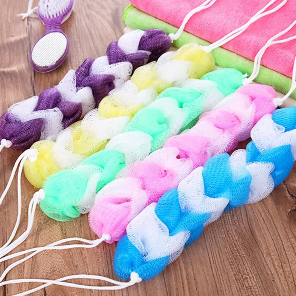 

Длинная губка-мочалка для душа и ванны, сетчатая мочалка-шар с цветными блоками для отшелушивания и очищения тела, для мужчин и женщин