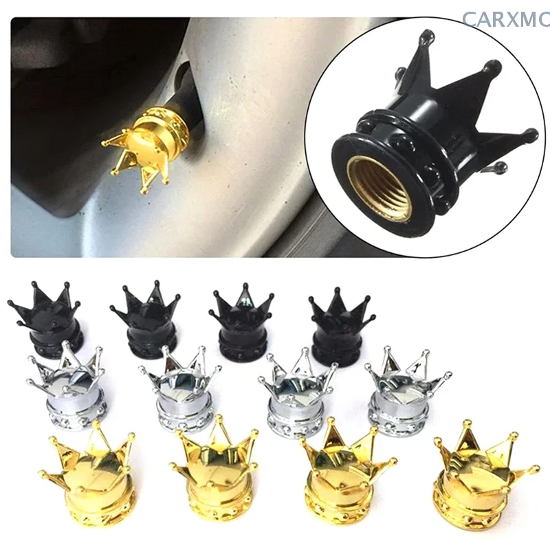 4pcs Crown Car Tire Valve Caps Decoration Wheel Rim Stem Dust Covers Crown Shape Tyre Styling Decorative Valve Cap Accessories