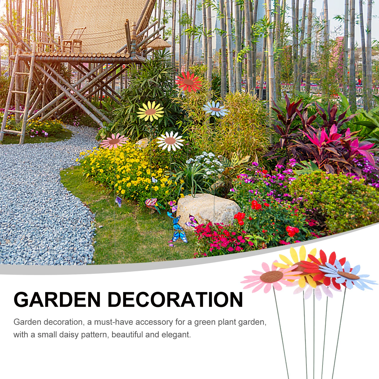 

10Pcs Decorative Flower Garden Stakes Colorful Realistic Lawn Ornaments Outdoor Yard Garden Decor Spring Party Decor