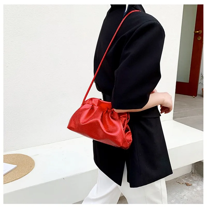 Luxurious Cloud Drawstring Handbags Women Girls PU Leather Fashion Retro Clouds Crossbody Phone Bags Shoulder Totes Clutch Bag