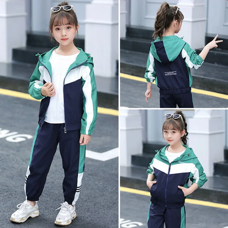 New Girls Clothing Sets Teenage Autumn Tracksuit Kids Plus Size Sportswear Girls Suit Costume Sports Suits 6 8 10 12 Years