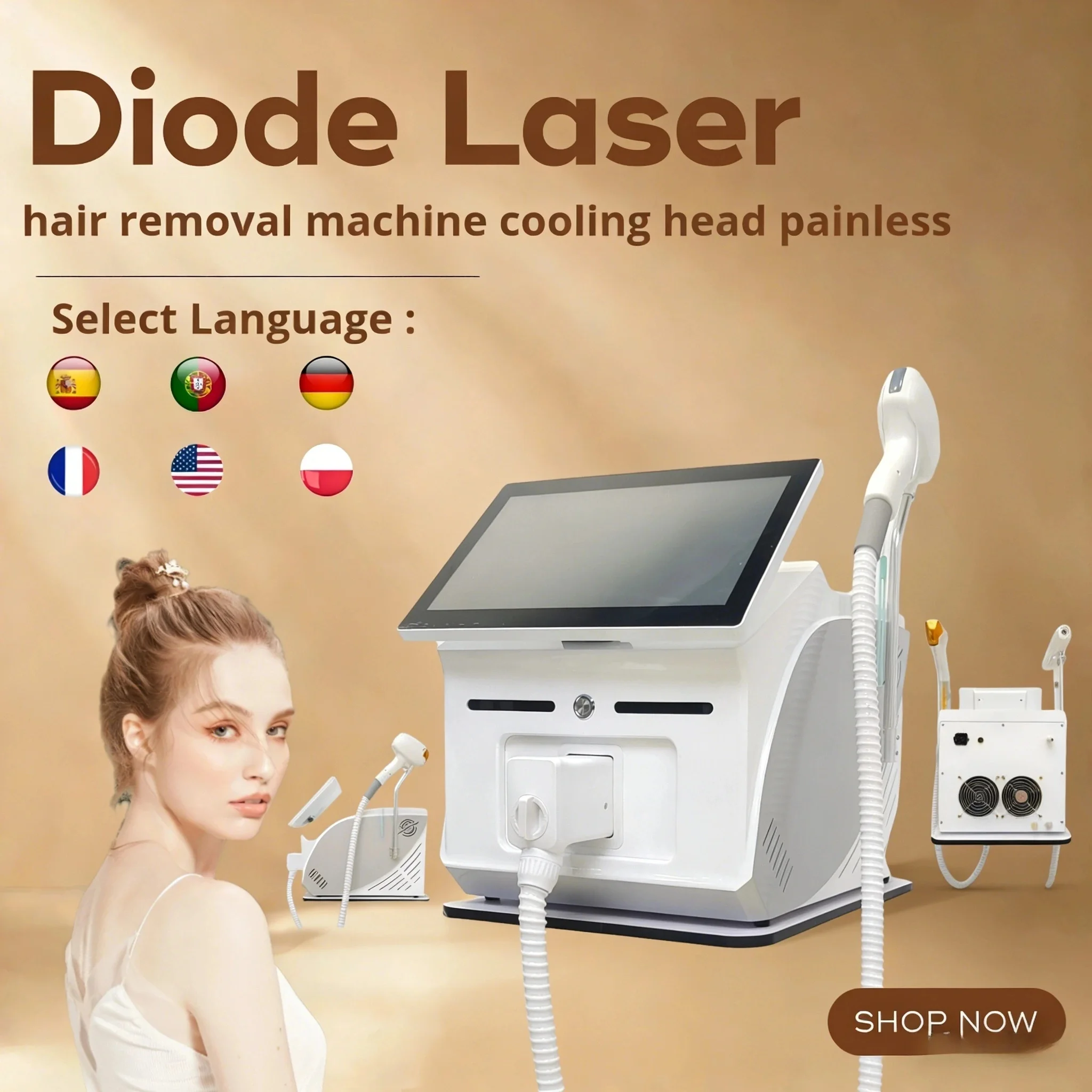 

2026 Upgrade Diode Laser 755 808 940 1064nm Multi Wavelengths Hair Removal Machine, Ice-Cooling Head Painless Epilator for Face