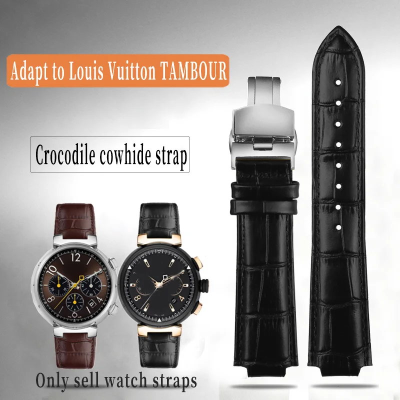 For Louis Vuitton Genuine leather Watchband L-V smart watch series TAMBOUR raised cowhide Watch strap Men 21*12MM Braccelet