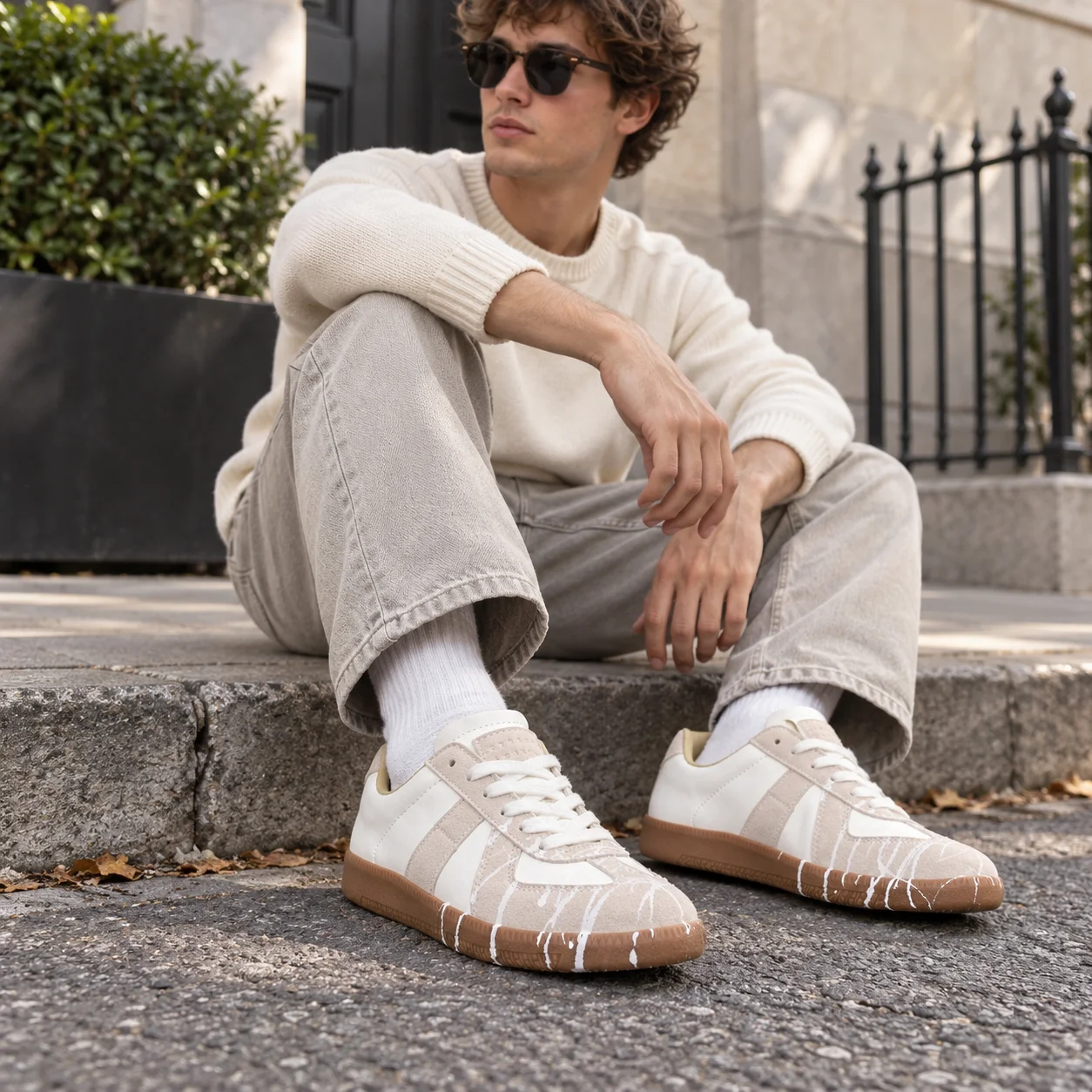 2026 New Men's Paint Splatter German Trainer Shoes, Retro Spliced Flat Lace-up Sneakers, Trendy Versatile Daily Commute Casual S