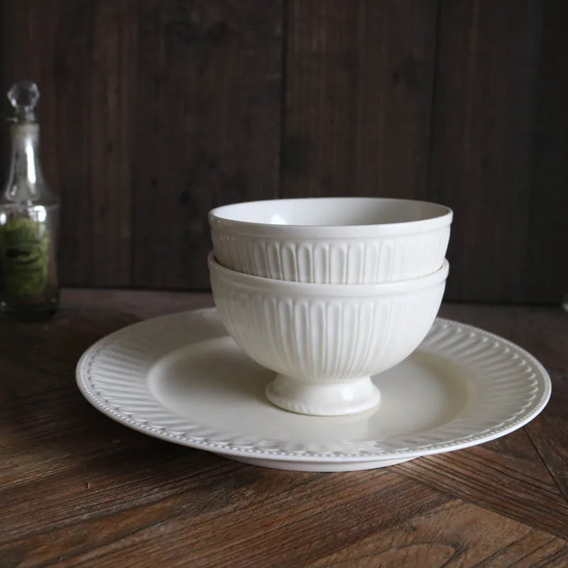 Creamy Ceramic Harp Pattern High Foot Small Bowl /10 