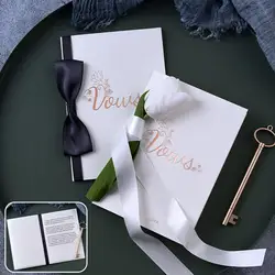 1 Set Wedding Vow Book With Ribbon Gold Foil Lettering Bridal Shower Engagement Ceremony His Hers Vow Card Gift For Bride Groom