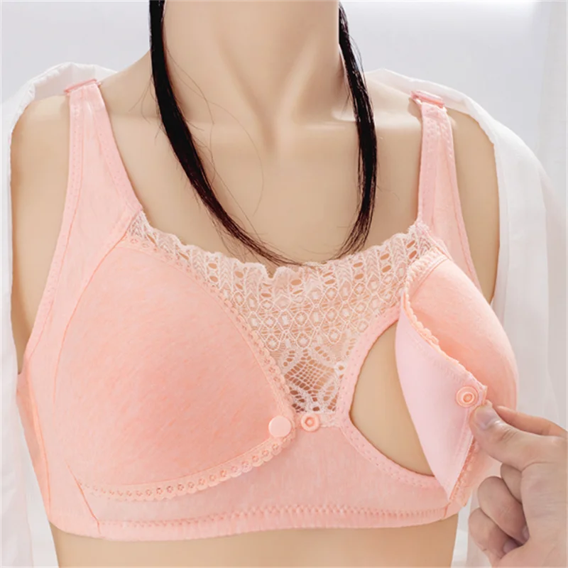 Women Wireless Baby Feeding Bra Full Bust Adjustable Straps Nursing Soft Maternity Bra Front Button Closure Breast Feeding Bra