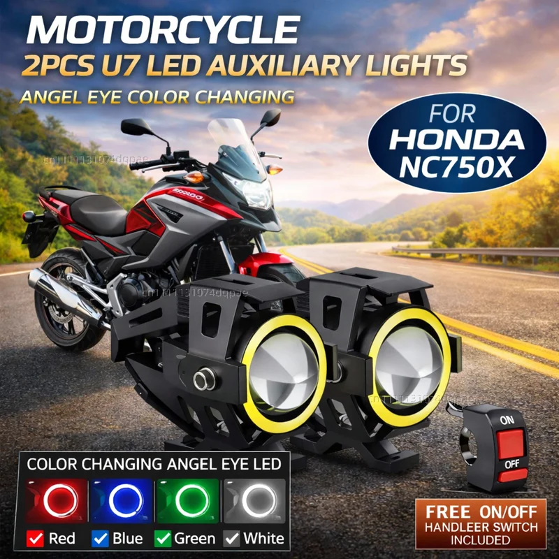 Waterproof Motorcycle LED Headlight 3000LMW U7 Motorbike LED Driving Fog Spot Light with Switch For HONDA NC750X NC 750X NC750 X