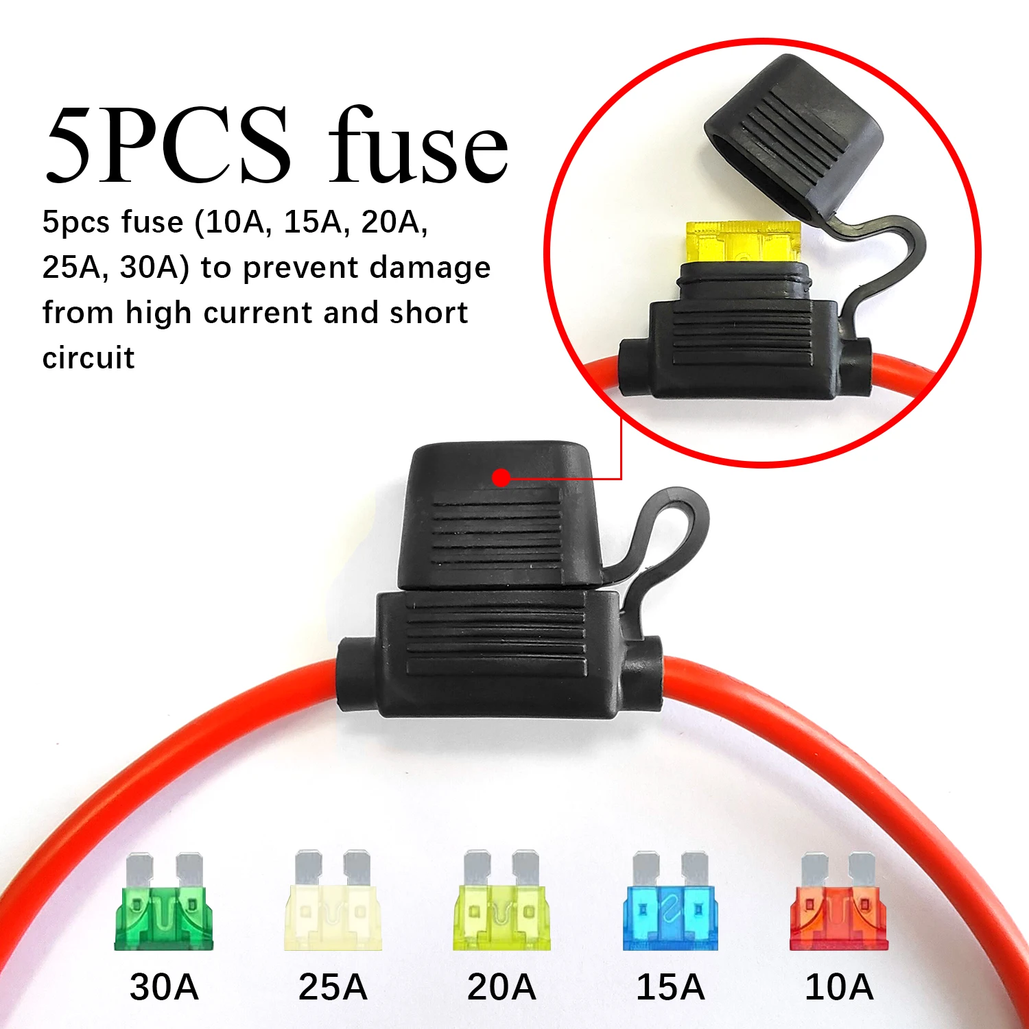 10AWG SAE Quick Connect Harness Extension Cable with 5 Fuses Dust Cap O-Ring for Solar Motorcycle Boat