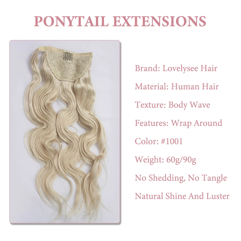 Body Wave Ponytail Human Hair Extensions Brazilian Real Human Hair For Women Ombre Color Ponytail Extensions Clip Ins Hairpieces