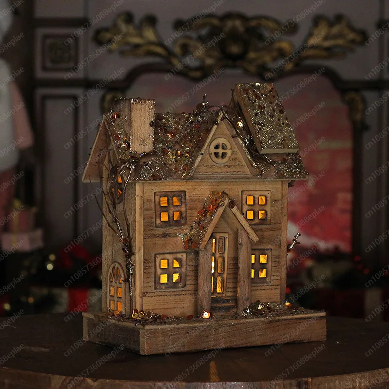 Wooden Christmas House Christmas Glow Snow House Snow House Scene Arrangement Decoration Front Desk Ornament