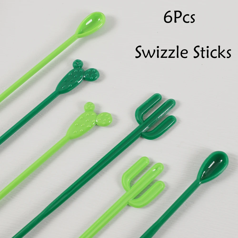 6Pcs Plastic Cactus Swizzle Sticks Cocktail Juice Drink Wine Mixer Stirrer Rod Wedding Birthday Party Decoration Bar KTV Tool